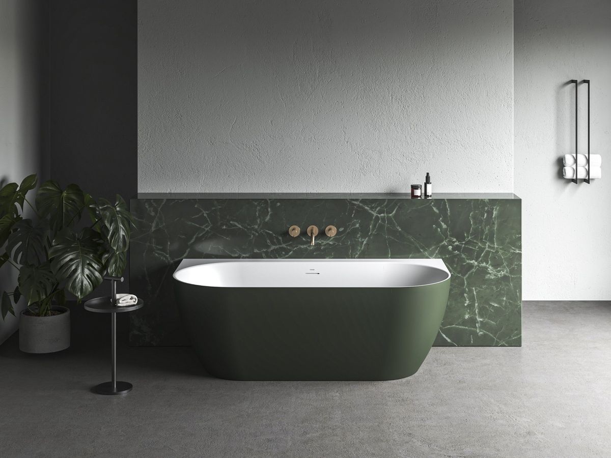 Laisvai pastatoma vonia Ravak Freedom Wall Tec 170x87, Grey Green/balta, sifono dangtelis baltos/juodos/chromo spalvos, CE31200000