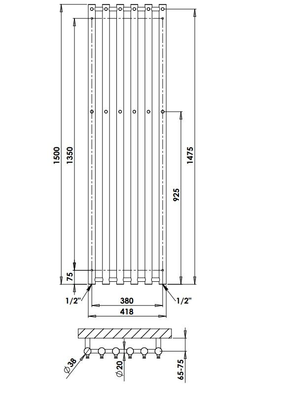 Rankšluosčių džiovintuvas PMH Rosendal 42x150 cm, juoda struktūrinė, R2BL/6 Rankšluosčių džiovintuvas PMH Rosendal 42x150 cm, juoda struktūrinė, R2BL/6