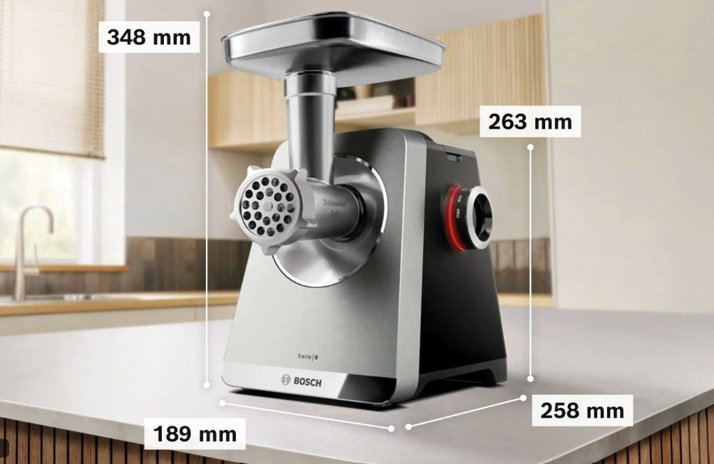 Mėsmalė Bosch Serija 8, MultiPower MFWS835M, 2500 W, nerūdijančio plieno Mėsmalė Bosch Serija 8, MultiPower MFWS835M, 2500 W, nerūdijančio plieno