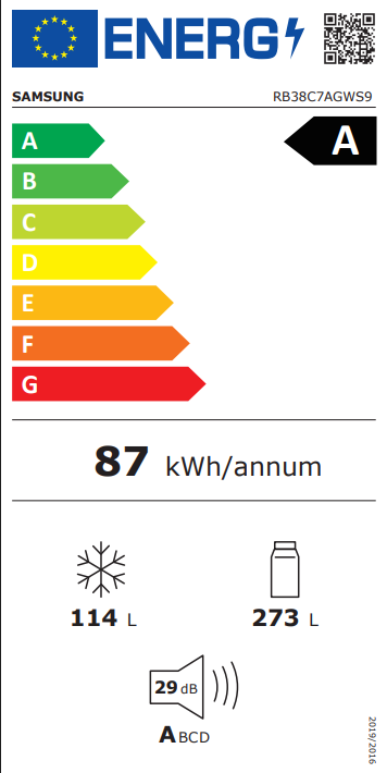 Šaldytuvas SAMSUNG RB38C7AGWS9/EF