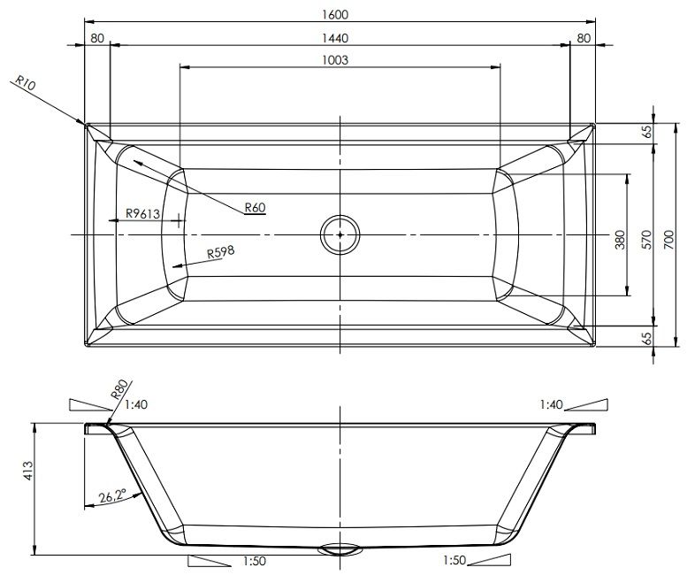 Akrilinė vonia RIHO Model C 160x70 cm