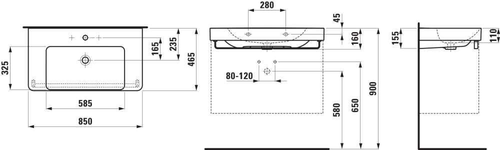 Keramikinis praustuvas LAUFEN PRO X 85x46,5cm, H8108670001041