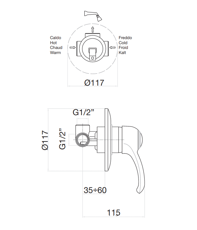 1 krypties potinkinis maišytuvas dušui / voniai Jafar 1 krypties potinkinis maišytuvas dušui / voniai Jafar