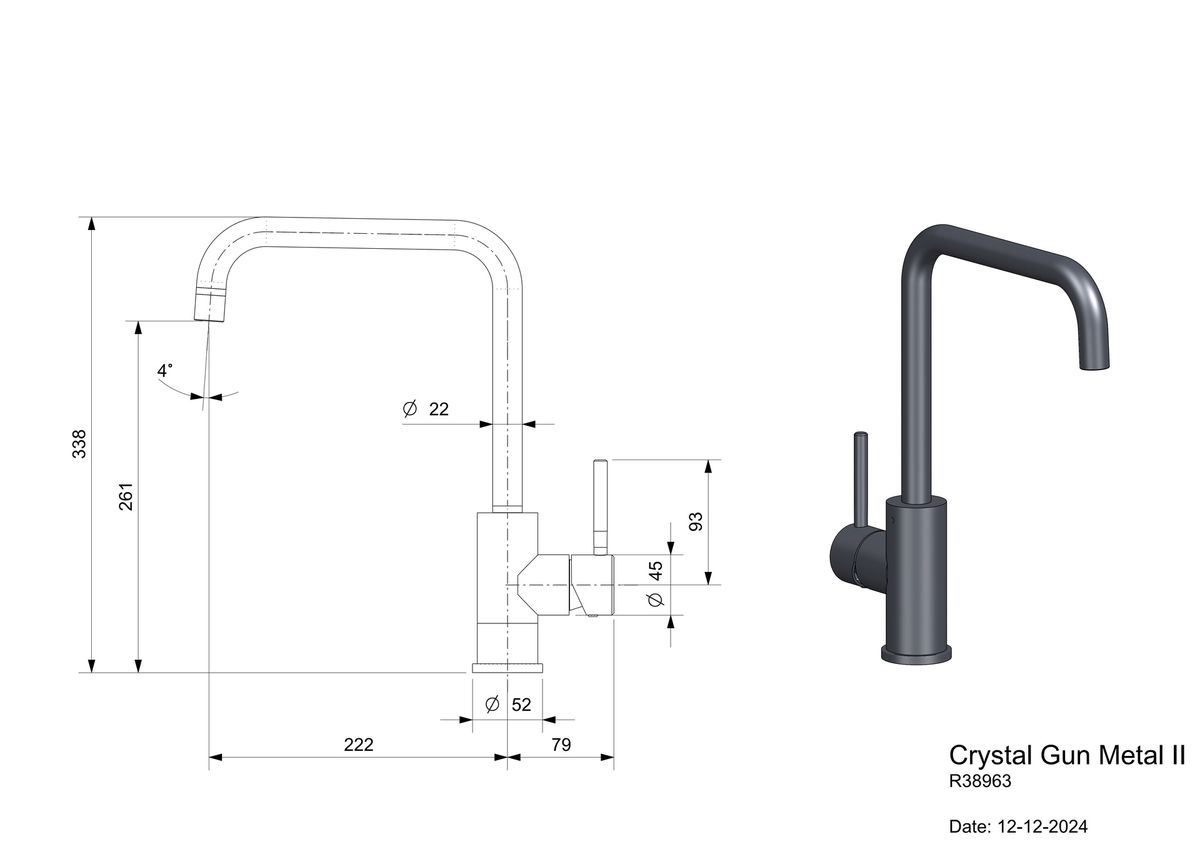 Maišytuvas plautuvei REGINOX Crystal Gun Metal II, tamsaus metalo spalvos, R38963