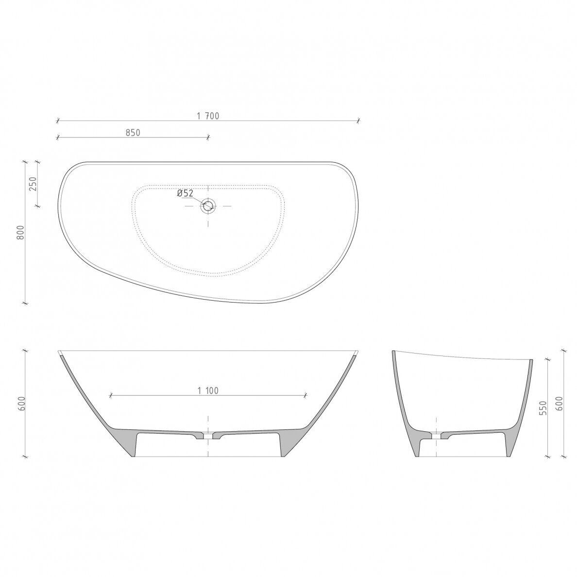 Vonia Aquastone AQS10, 170x80 cm balta