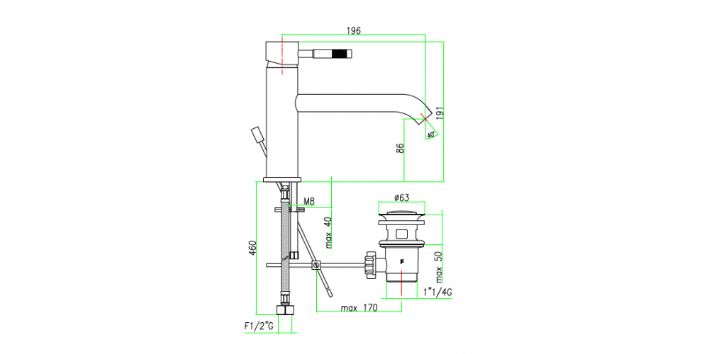 Maišytuvas praustuvui XENON su dugno vožtuvu, juodas, 44NN5284