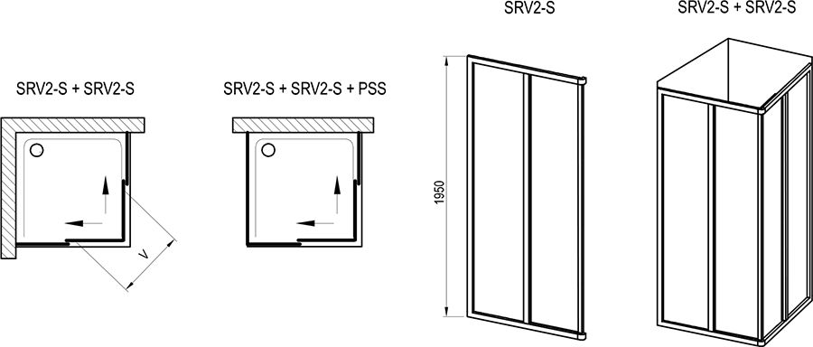 Dušo kabina Ravak Supernova SRV2-S-90 + SRV2-S-90 195, balta+stiklas skaidrus 14V701O2Z1S