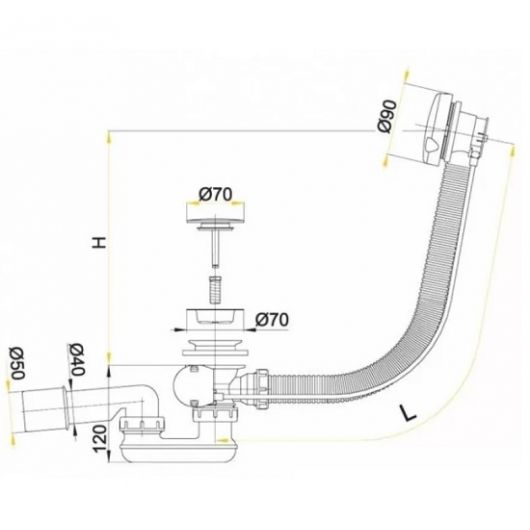 Sifonas voniai Alcaplast 80 cm, baltas