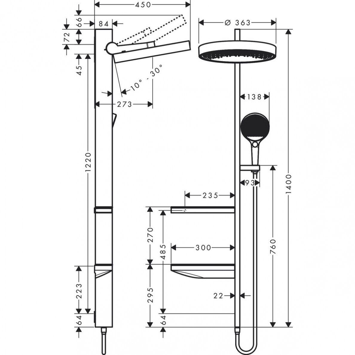 Dušo komplektas Hansgrohe Rainfinity Showerpipe 360 1jet, chromas 26842000