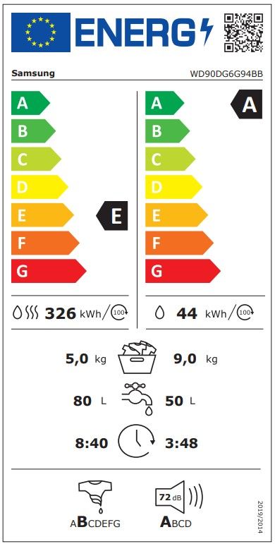 Skalbimo mašina su džiovinimo funkcija Samsung WD90DG6G94BBU4, 9/5 kg