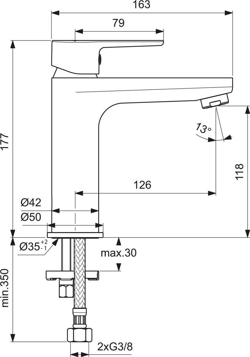 Praustuvo maišytuvas Ideal Standard Cerafine O be dugno vožtuvo, juoda matinė, BC554XG