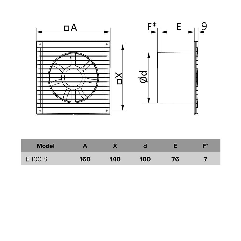 Vonios ventiliatorius Vlano E 100 S paprasta komplektacija