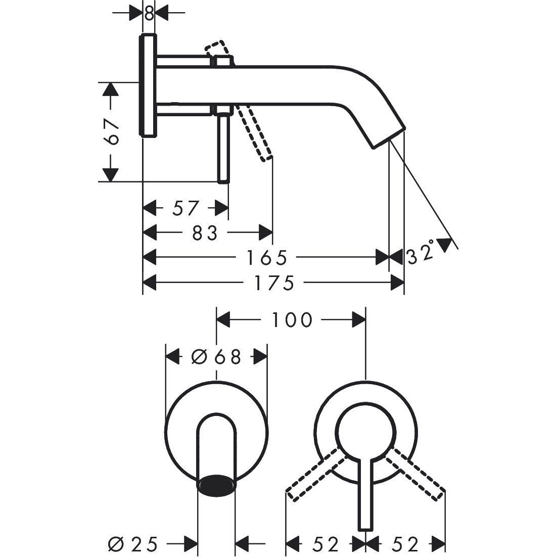 Vienos svirties praustuvo maišytuvas Hansgrohe Tecturis S 16,5 cm, balta matinė, 73350700