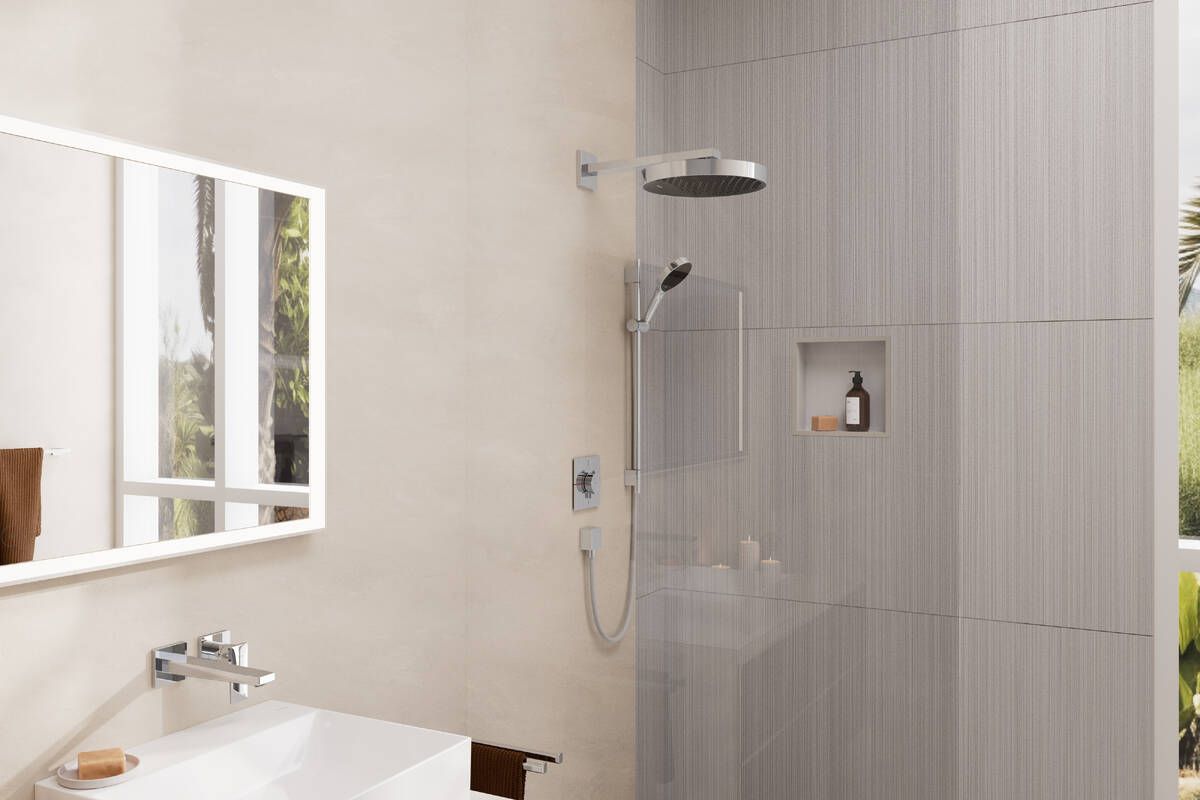Dušo kompletas Hansgrohe: rankinis dušas Rainfinity 130 mm skersmens, laikiklis 65 cm, dušo žarnelė Designflex textile, chromas, 28745000 Dušo kompletas Hansgrohe: rankinis dušas Rainfinity 130 mm skersmens, laikiklis 65 cm, dušo žarnelė Designflex textile, chromas, 28745000
