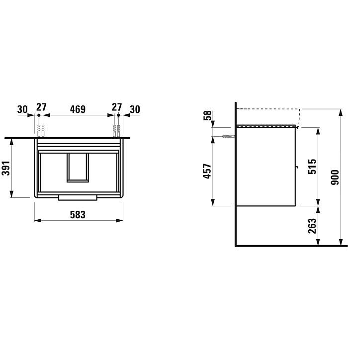 Spintelė praustuvui BASE 585x390mm su 2 stalčiais, balta matinė H4022521102601