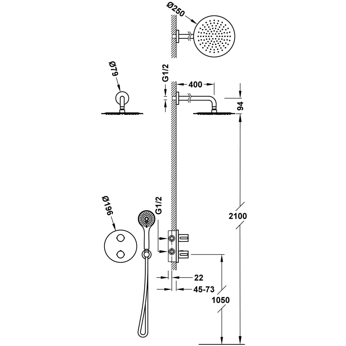 Dušo sistema potinkinė termostatinė TRES THERM-BOX, chromas 20425004