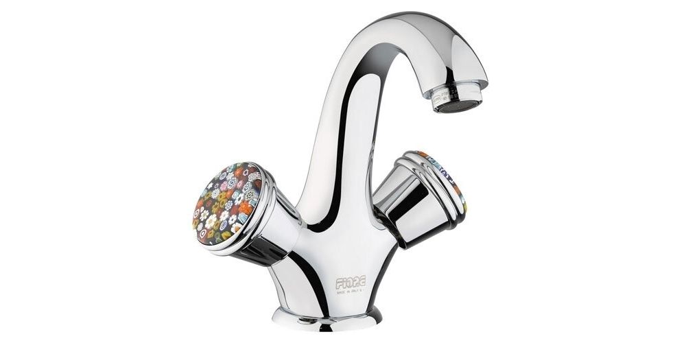 Maišytuvas praustuvui MURRINE 181CR0623, chromas/murano stiklas, su dugno vožtuvu