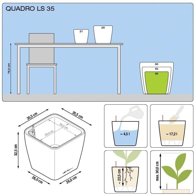 Vazonas Lechuza Quadro LS 35, juoda, 16169