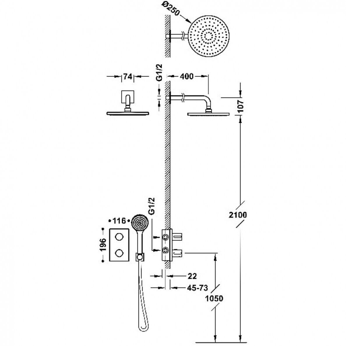 Potinkinė termostatinė dušo sistema Tres Therm-Box, chromas 21625004