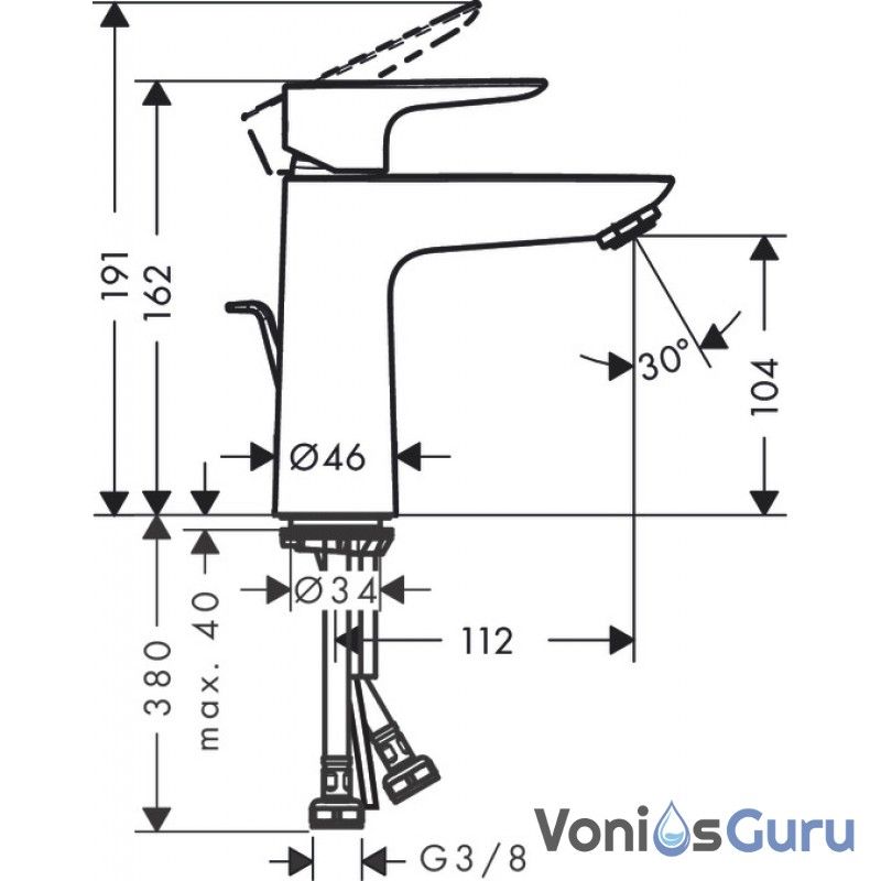 Maišytuvas praustuvui Hansgrohe TALIS E 110, matinis juodas, 71710670