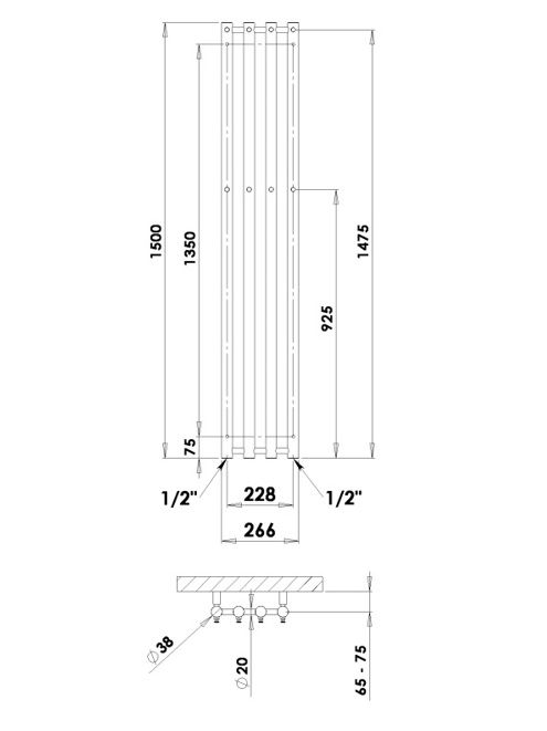 Rankšluosčių džiovintuvas PMH Rosendal 26,6x150 cm, nerūdijantis plienas, R2SS Rankšluosčių džiovintuvas PMH Rosendal 26,6x150 cm, nerūdijantis plienas, R2SS