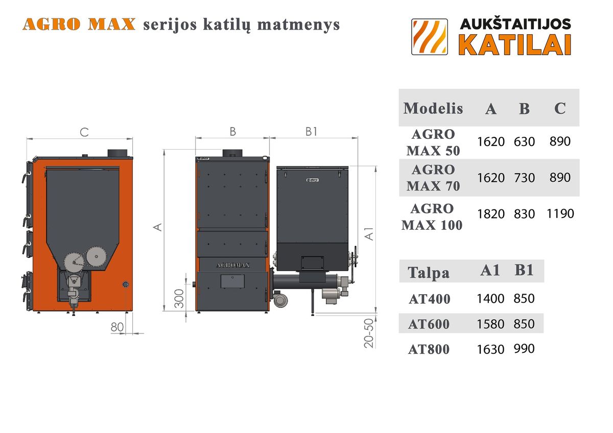 Granulinis katilas 70 kW, komplekte su 70 kW "Zenono" degikliu, 600 l bunkeriu