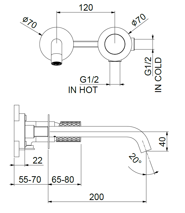 Maišytuvas praustuvui iš sienos Xenon Charme su Matt Black spalvos rankenėle Maišytuvas praustuvui iš sienos Xenon Charme su Matt Black spalvos rankenėle