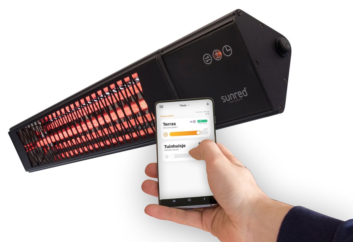 Halogeninis infraraudonųjų spindulių lauko šildytuvas Sunred Dark Smart su WI-FI