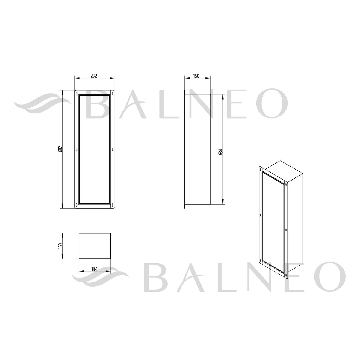 Potinkinė WC šepečio lentyna Balneo Wall Box Brush "L" Right - dešinės pusės, juodas stiklas B0401020508-02