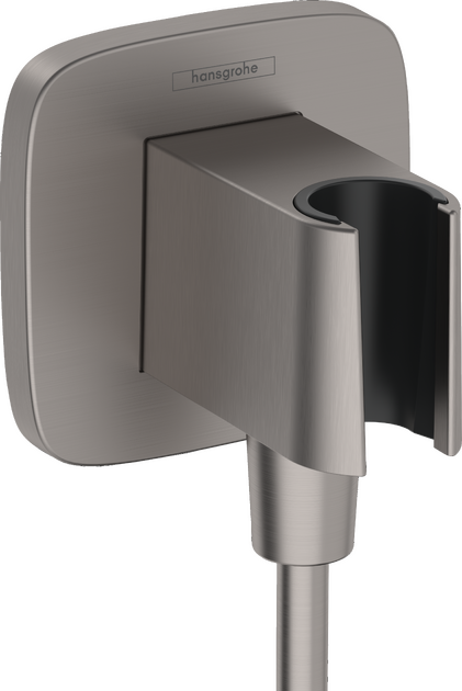 Sieninė vandens jungtis HANSGROHE FixFit Q su rankinio dušelio laikikliu, šlifuotas juodas chromas, 26887340 Sieninė vandens jungtis HANSGROHE FixFit Q su rankinio dušelio laikikliu, šlifuotas juodas chromas, 26887340