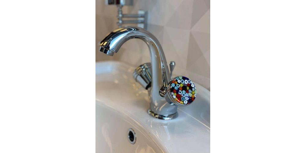 Maišytuvas praustuvui MURRINE 181CR0623, chromas/murano stiklas, su dugno vožtuvu