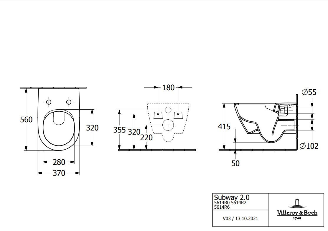 Pakabinamas unitazas Villeroy & Boch Subway 2.0 Rimless, juoda, 5614R0S5