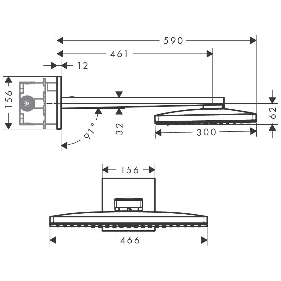 Potinkinė dušo galva Hansgrohe Rainmaker Select 460 2 jet su laikikliu, juoda 24005600