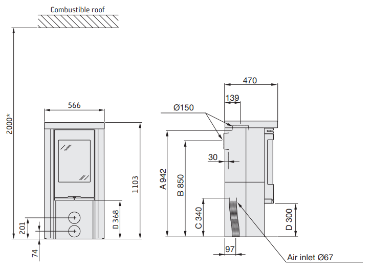 Plieninė krosnelė CONTURA C520T pilka sp.(798990, 803455)