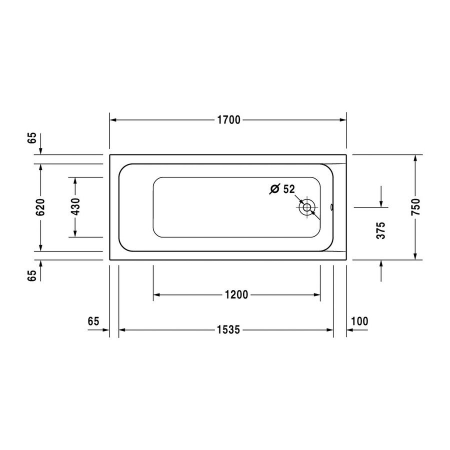 Vonia Duravit D-CODE 170x75 cm, balta, 700100000000000