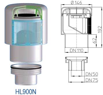 Alsuoklis HL900N su perėjimu į DN50/75