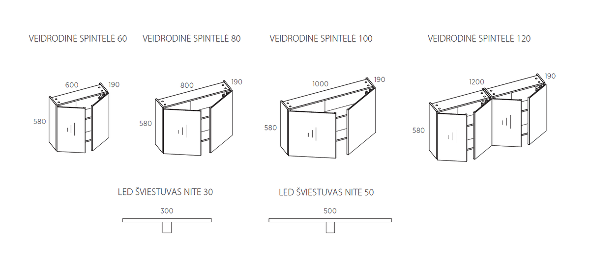 Spintelė su veidrodinėmis durelėmis FORMA 100 cm, VT800/2812 Graphite
