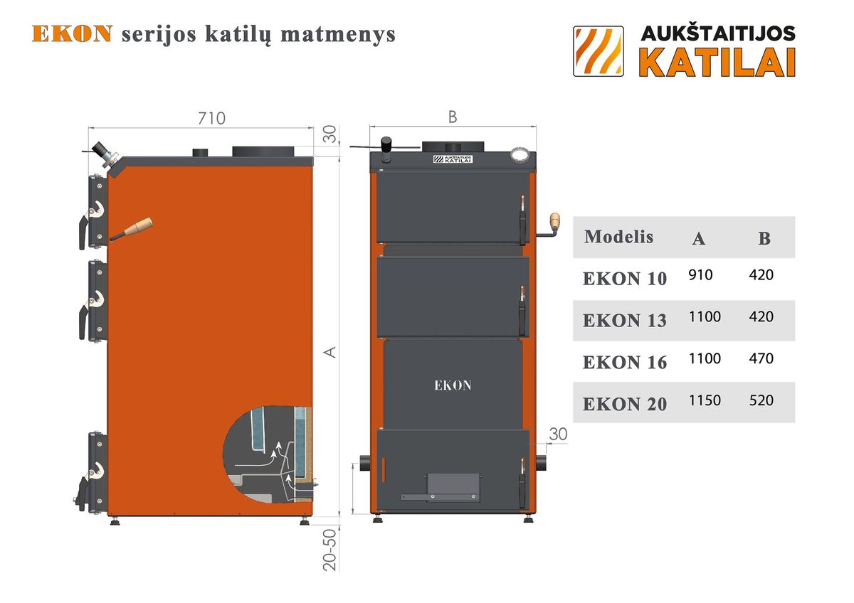 Kieto kuro katilas EKON, apatinio degimo, 20kW