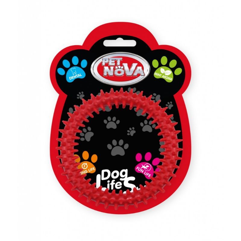 PET NOVA DENTAL raudonas spygliuotas žiedas 12.5cm 3vnt, TPR-DENTRING-RE