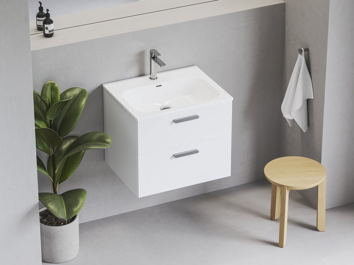 Keraminis praustuvas Ravak Chrome Slim 60, su skyle maišytuvui ir perpildymui, baltas, XJX01160008