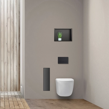 Potinkinė WC šepečio lentyna Balneo Wall Box Brush "L" Left - kairės pusės, juodas stiklas B0401020505-02