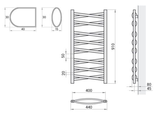 Rankšluosčių džiovintuvas Regnis Lezka 3DX 44x91 cm, baltas Rankšluosčių džiovintuvas Regnis Lezka 3DX 44x91 cm, baltas
