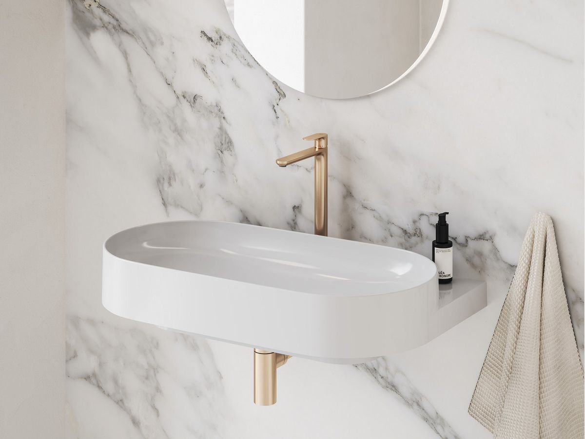 Praustuvo maišytuvas Ravak Eleganta BeCool 335 mm be dugno vožtuvo, Rose Gold Brushed X070423
