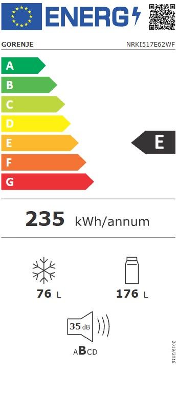 Įmontuojamas šaldytuvas GORENJE G600, NRKI517E62WF Įmontuojamas šaldytuvas GORENJE G600, NRKI517E62WF