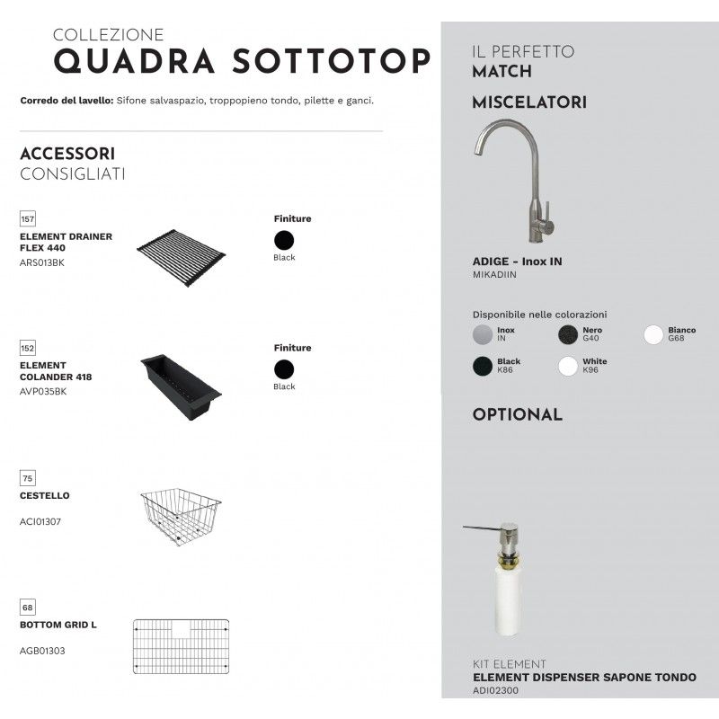Granitinė Elleci plautuvė Quadra 130, 76x44cm M79 šviesiai pilka , LMQ13079BSO
