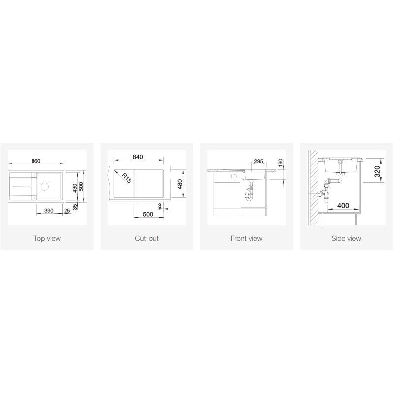 Akmens masės plautuvė BLANCO METRA 5 S , 86 x 50 cm Tartufo