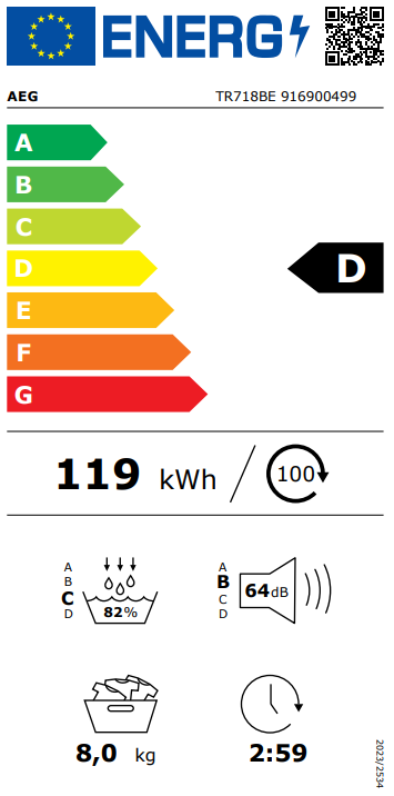 Džiovyklė AEG TR718BE