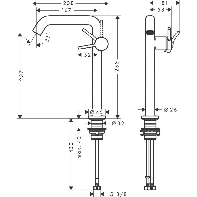 Praustuvo maišytuvas Hansgrohe Tecturis S 240 su dugno vožtuvu, balta matinė, 73370700