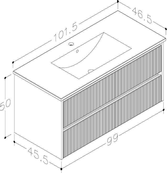 Apatinė spintelė Kame Urban su stalčiais, praustuvu, juodo aliuminio profiliu, balta matinė, 101 cm, 201137112