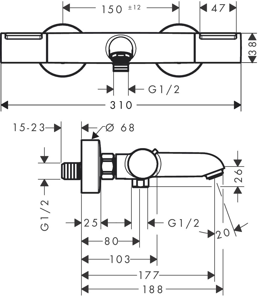 Termostatinis vonios/dušo maišytuvas HG Ecostat Element chromas, 13347000
